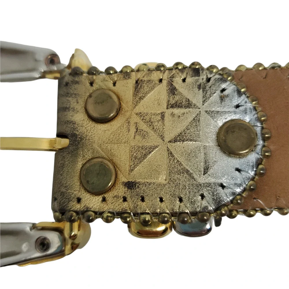 B.B.Simon Debossed Adjustable Belt XL Metallic Leather With Buckle Western